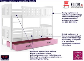 Dziecięce łóżko 2-osobowe z różową szufladą 90x200 - Elize 3X