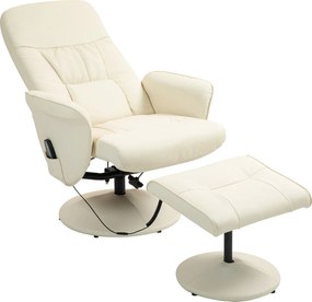 HOMCOM Fotel Masujący z Podnóżkiem, Ergonomiczny Fotel z 10 Punktami Wibracyjnymi, Skóra Ekologiczna, 76 x 81 x 105 cm, Kremowy