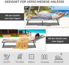 Outsunny Leżak z otworem na twarz i poduszkami, składany, wodoodporne pokrycie, metalowa rama, Ciemnoszary
