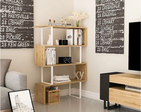 Nowoczesny regał z metalową ramą, w kolorze dębowym i białym, 91,5 x 124,5 x 29,5 cm | Powłoka melaminowa w 100%, grubość 18 mm | Stylowe ro