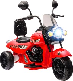 AIYAPLAY Motocykl elektryczny dla dzieci, 3 koła, na baterię 6V, ze światłami i muzyką, dla dzieci w wieku 3-6 lat, Czerwony
