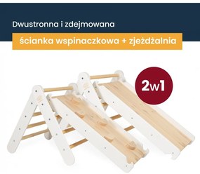 Drabinka 60x61cm, zjeżdżalnia-ścianka wspinaczkowa 2w1, zestaw dla dzieci, drewniana, naturalna - meowbaby®