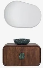 Zestaw Wiszących Mebli Łazienkowych 95x45 Cm Z Drewna Mango I Naturalnego Kamienia Kivalina Owalna Lampa Led I Przeciwmgielna 100x80 Cm Riben & Bez Kr