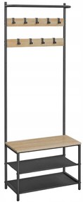 Metalowa ściana przedpokoju LOFT 180 cm, czarna/dąb sonoma