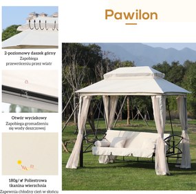 Outsunny huśtawka ogrodowa z dachem i ściankami bocznymi 3-osobowa beżowa przestronna 256x172x248cm | Aosom PL