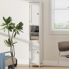 HOMCOM Wysoka smukła szafka łazienkowa z drzwiami, otwarte półki, 30 x 30 x 170 cm, Biały