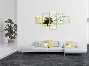 Obraz - Malowane stado ptaków (125x70 cm)