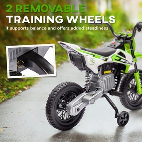 AIYAPLAY Elektryczny Motocykl dla Dzieci z Manualną Kontrolą Przepustnicy, Kołami Treningowymi, Muzyką, Zielony