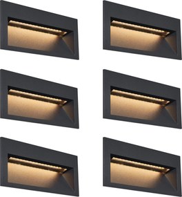 Zestaw 6 nowoczesnych wpuszczanych lamp ściennych czarnych 16 cm z LED IP65 - Mert