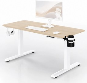 Biurko elektryczne z regulacją wysokości ergonomiczne białe/dąb sonoma,1400x700 mm: ARIA