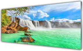 Panel Szklany do Kuchni Jezioro pod Górskim Wodospadem