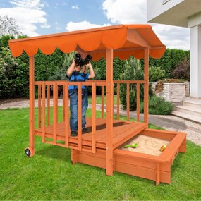 Piaskownica z werandą HAPPY, 130x130x143cm, brązowa/pomarańczowa Jurhan