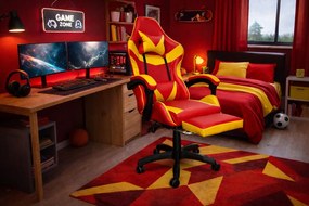 Fotel gamingowy z podnóżkiem Raxor, kolor czerwono-żółty