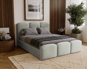 BESILIO Łóżko tapicerowane sypialniane 180x200 Camille - łóżko z pojemnikiem i stelażem drewnianym, - Szary