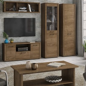 Ława z Półką do Salonu Drewniana VORTE 120 cm Dąb lefkas Nowoczesna
