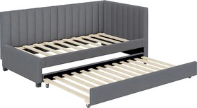 Łóżko wysuwane 90 x 190/200 cm - sofa rozkładana welurowa - stelaż listwowy - szary