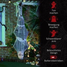 HOMCOM Halloween Mumia, Dekoracja z Efektem Dźwiękowym, z Sensorem Ruchu i LED, 60 cm x 16 cm x 170 cm