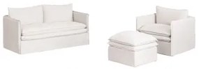Komplet Wypoczynkowy Z Sofą 2-osobową, Fotelem I Pufem Z Lnu I Bawełny Grace Tkaniny Distressed White - Sklum