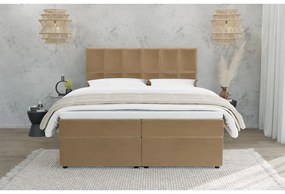 Łóżko boxspring ze schowkiem 200x200 cm w kolorze ochry Flip – Ropez