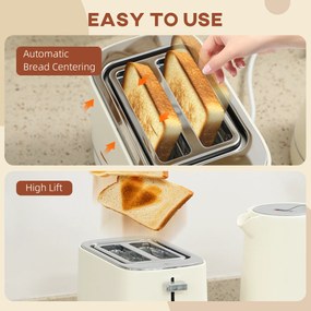 HOMCOM Zestaw czajnika 1,7 L i tostera z 6 poziomami brązowienia, Beżowy