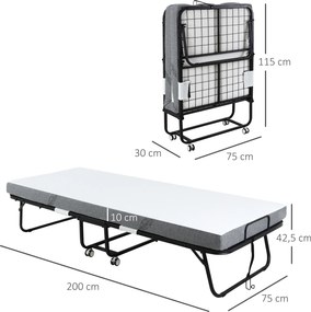 Składane łóżko dla gości HOMCOM 2 w 1 z kółkami, składana stal i pianka