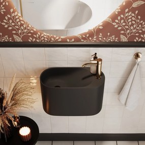 Umywalka z kamienia syntetycznego nablatowa / wisząca owalna czarna 45 x 22 cm OVELA Black : Typ montażu - podwieszana