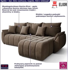 Welurowa brązowa sofa w kształcie litery L - Ikto