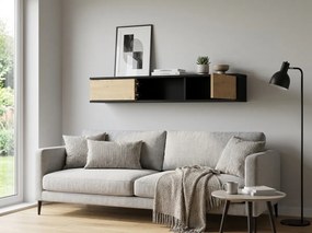 Półka ścienna z szafkami LANZZI 120 cm, czarna/dąb
