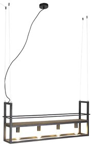 Inteligentna lampa wisząca czarna z drewnem i półką 4-światłowa z WiFi A60 - Cage RackPrzemysłowy Oswietlenie wewnetrzne