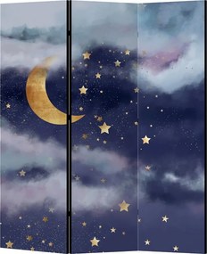Parawan pokojowy 3-częściowy 135x172 Jednostronny dekoracyjny romantyczny fantasy Niebieski Złoty Księżyc I Gwiazdy