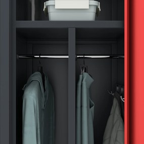 Szafka ubraniowa BHP antracytowo-czerwona: czterokomorowa KACPER, 800 x 1800 x 500 mm