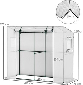 Outsunny Mini szklarnia, szklarnia przyścienna z rolowanymi drzwiami i oknami siatkowymi, odporna na UV, dla kwiatów, sadzonek, roślin, Biała