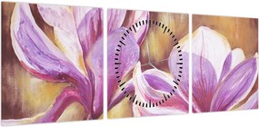 Obraz - Kwiaty magnolii (z zegarem) (90x30 cm)