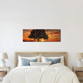 Obraz drzewa o zachodzie słońca (z zegarem) (90x30 cm)