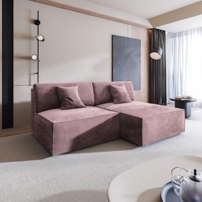 Masseno Narożnik FIORO z funkcją spania i pojemnikiem na pościel Narozniki L, Rozkładana sofa - Wrzosowy, MONOLITH 62