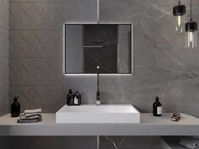 Mexen Erma lustro łazienkowe podświetlane 80 x 60 cm, LED 6000K, antypara, rama czarna  - 9814-080-060-611-70