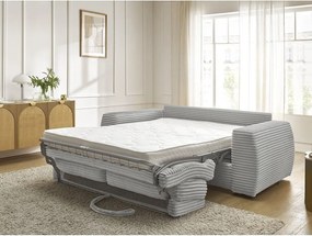 Jasnoszara sztruksowa rozkładana sofa do spania 240 cm Hugo – Bobochic Paris