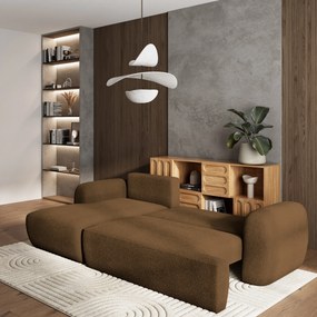 Masseno Narożnik MODENZA z funkcją spania i pojemnikiem na pościel Narozniki L, Rozkładana sofa - Brąz, NOW OR NEVER 56