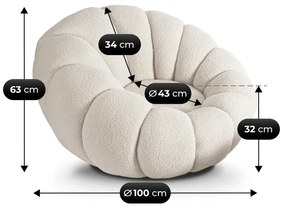 Fotel Wypoczynkowy Obrotowy PETTIT Kremowy z Pufą w Tkaninie Teddy Boucle