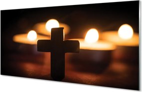 Szklany Panel Krzyż w Blasku Świec