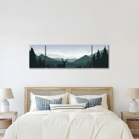 Obraz - Jeleń z wilkiem w skałach (170x50 cm)