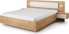 Łóżko Gino 160x200 z tapicerowanym zagłówkiem, stolikiem nocnym i oświetleniem LED