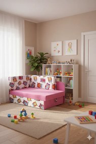 Różowy młodzieżowy rozkładany tapczan w sowy R3-S00