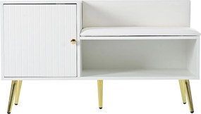 Nowoczesna ławka na buty z 3 drzwiami i poduszką - nogi i uchwyty metalowe - biała - 100 x 38 x 58 cm