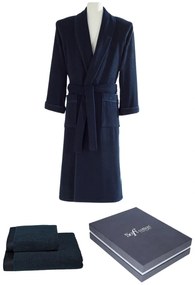 Męski szlafrok LORD + ręczniki + pudełko XL Ciemnoniebieski