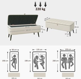HOMCOM Ławka z miejscem do przechowywania, tapicerowana w lnianym stylu, skrzynia siedziskowa z metalowymi nogami 102 x 40 x 44 cm, kremowobiały | Aosom PL