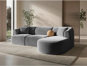 Jasnoszary aksamitny narożnik (prawostronny/z szezlongiem) Campi – Cosmopolitan Design