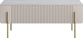 Stolik kawowy Malmi 100 cm z szufladami - kaszmir / crema bianca / złote nóżki