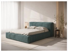 Niebieskie tapicerowane łóżko dwuosobowe ze schowkiem ze stelażem 200x200 cm Simon Olivia – Micadoni
