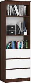 Regał AKORD R60 Wenge 60 cm 3 szuflady kolor Biały mat 3 półki 60x35x180 cm
